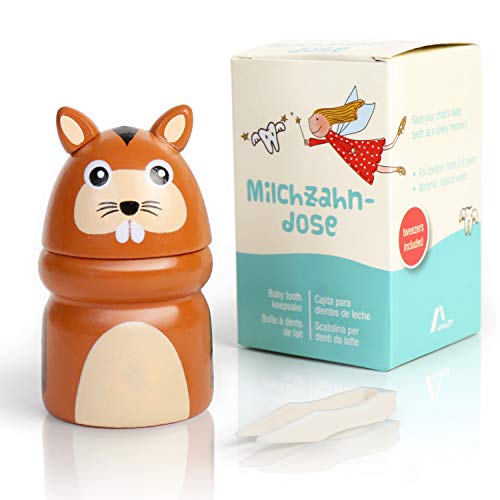 Amazy Caja para dientes de leche con pinzas y carta de hada – Bonita caja de madera para guardar los dientes de leche y los dientes para el primer diente que se mueven (pequeño | animal)