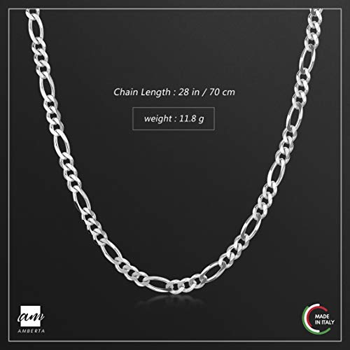 Amberta 925 Plata De Ley Esterlina Collar Para Hombre - Cadena De Fígaro 3.9 mm - Longitud: 70 cm