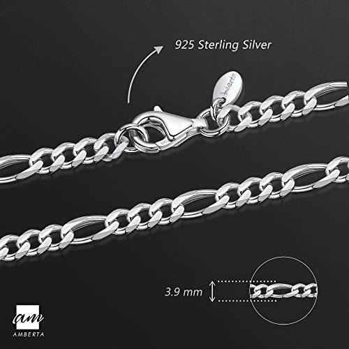 Amberta 925 Plata De Ley Esterlina Collar Para Hombre - Cadena De Fígaro 3.9 mm - Longitud: 70 cm