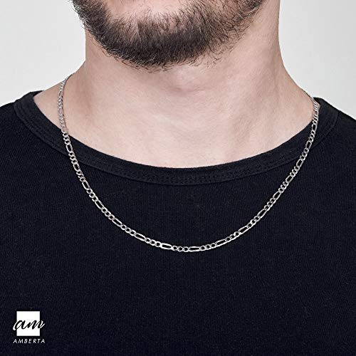 Amberta 925 Plata De Ley Esterlina Collar Para Hombre - Cadena De Fígaro 3.9 mm - Longitud: 70 cm