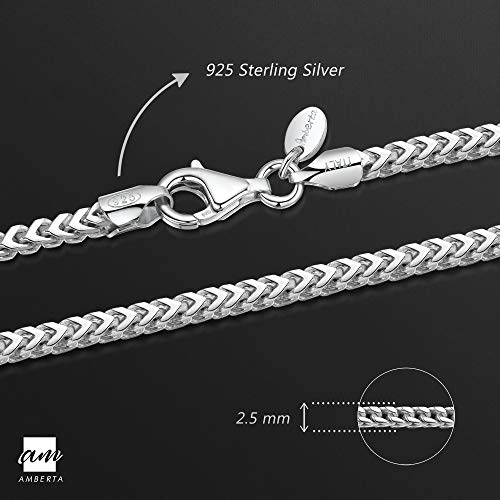 Amberta 925 Plata De Ley Esterlina Collar Para Hombre - Cadena De Franco (Espiga) 2.5 mm - Longitud: 70 cm