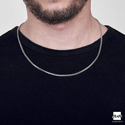 Amberta 925 Plata De Ley Esterlina Collar Para Hombre - Cadena De Franco (Espiga) 2.5 mm - Longitud: 70 cm