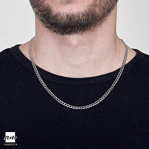 Amberta 925 Plata De Ley Esterlina Collar Para Hombre - Cadena De Frenar 3.7 mm - Longitud: 70 cm