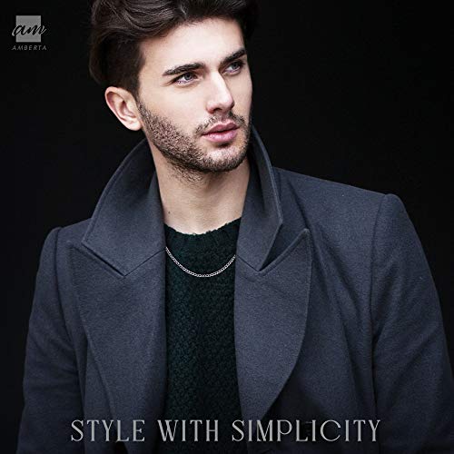 Amberta 925 Plata De Ley Esterlina Collar Para Hombre - Cadena De Frenar 3.7 mm - Longitud: 70 cm