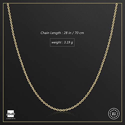 Amberta® Joyería - Collar - Fina Plata De Ley 925-18K Chapado en Oro - Diamante Corte - Cadena de Belcher - 1.3 mm - 40 45 50 55 60 70 cm (70cm)