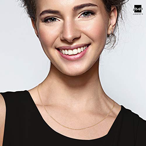 Amberta® Joyería - Collar - Fina Plata De Ley 925-18K Chapado en Oro - Diamante Corte - Cadena de Belcher - 1.3 mm - 40 45 50 55 60 70 cm (70cm)