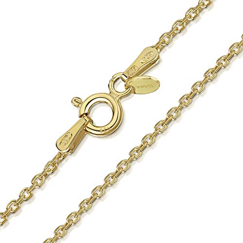 Amberta® Joyería - Collar - Fina Plata De Ley 925-18K Chapado en Oro - Diamante Corte - Cadena de Belcher - 1.3 mm - 40 45 50 55 60 70 cm (70cm)