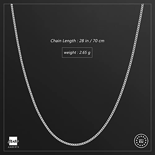 Amberta® Joyería - Collar - Fina Plata De Ley 925 - Cadena de Frenar - 1.3 mm - 40 45 50 55 60 65 70 cm (70cm)
