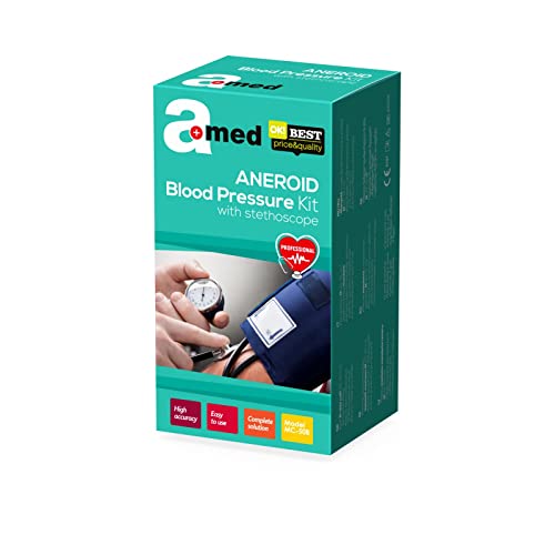 Amed 7J-BCEV-GZ2D - Medical Esfigmomanómetro Aneroide Con Estetoscopio, Negro