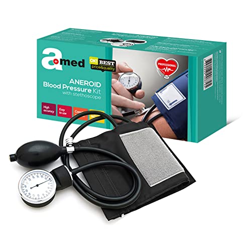 Amed 7J-BCEV-GZ2D - Medical Esfigmomanómetro Aneroide Con Estetoscopio, Negro