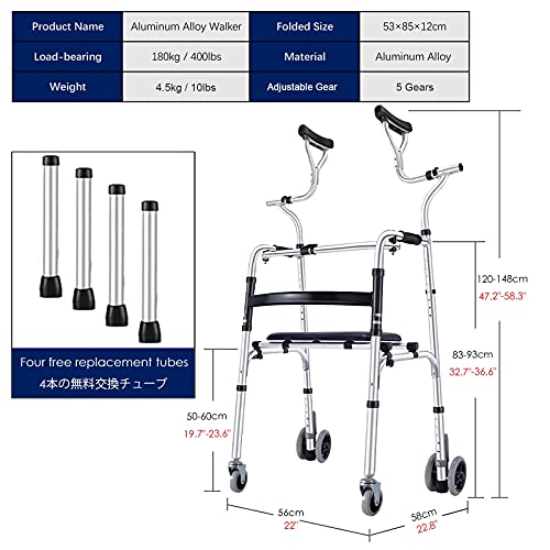 Andador Andadores para Ancianos Adultos Levántate Andador Para Personas Mayores Con Asas Ligero Andador Con Ruedas De Aluminio/Ayuda De Movilidad Para Caminar Para Adultos Altos Y Bajos, Caminantes
