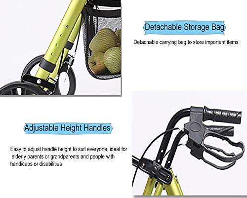 Andador Andadores para Ancianos Andador para ancianos con 4 ruedas, frenos manuales y bloqueables Andador plegable de altura ajustable para adolescentes con necesidades especiales, fácil de montar