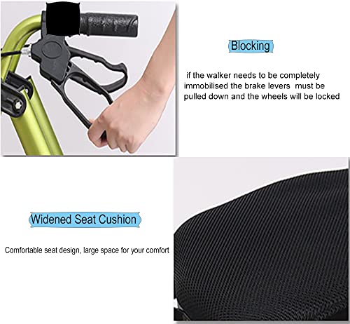 Andador Andadores para Ancianos Andador para ancianos con 4 ruedas, frenos manuales y bloqueables Andador plegable de altura ajustable para adolescentes con necesidades especiales, fácil de montar