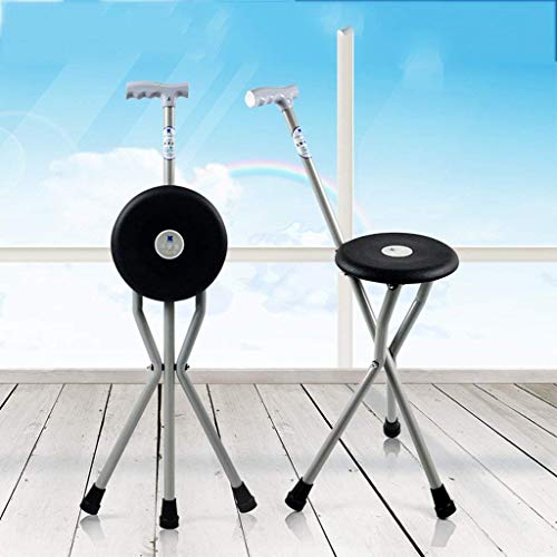 Andador con Ruedas, bastón Plegable para Caminar, Silla Triangular, muletas, Bastones de aleación de Aluminio, Andador Ligero, Negro, 48 cm, Escalador de Edad Avanzada