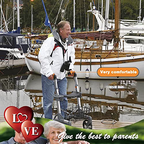 Andador Mayores Alto Valor Andador para Ancianos, Plegable, Frenos manuales y bloqueables, Aluminio, con Cesta, Ligero y Resistente, con Asiento y 4 Ruedas