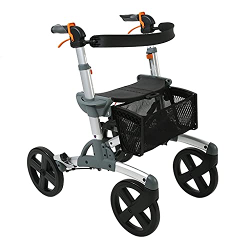 Andador Mayores Alto Valor Andador para Ancianos, Plegable, Frenos manuales y bloqueables, Aluminio, con Cesta, Ligero y Resistente, con Asiento y 4 Ruedas