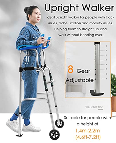 Andador para Ancianos Adultos Andador Con Andador Con Asiento, Andador Alto Andador Vertical Plegable Ligero Con Tubo De Repuesto Y Ruedas, Siéntese Para Estar De Pie Walker Para Adultos Mayores Disca