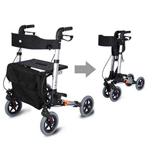 Andador Plegable Todo Terreno con Suspensiones, Carrito para Ancianos Carrito De Compras Paso A Paso Caminata Asistida con Cuatro Ruedas, Viaje, Plegable, para Silla De Ruedas (Color: Negro) (Negro)