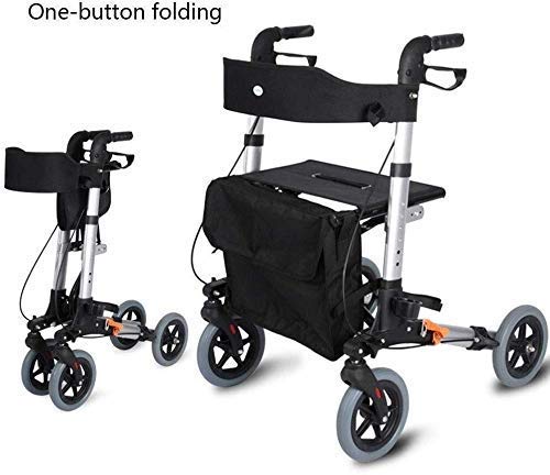 Andador Plegable Todo Terreno con Suspensiones, Carrito para Ancianos Carrito De Compras Paso A Paso Caminata Asistida con Cuatro Ruedas, Viaje, Plegable, para Silla De Ruedas (Color: Negro) (Negro)