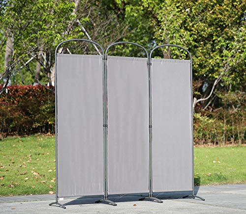 Angel Living Biombo Separador de 3 Paneles con el Techo y la Base de la Forma Curva, Decoración Elegante, Separador de Ambientes Plegable, Divisor de Habitaciones, 168,5 x 185 cm (Gris)