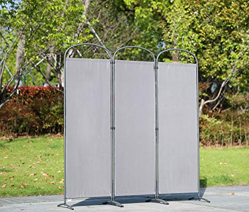 Angel Living Biombo Separador de 3 Paneles con el Techo y la Base de la Forma Curva, Decoración Elegante, Separador de Ambientes Plegable, Divisor de Habitaciones, 168,5 x 185 cm (Gris)