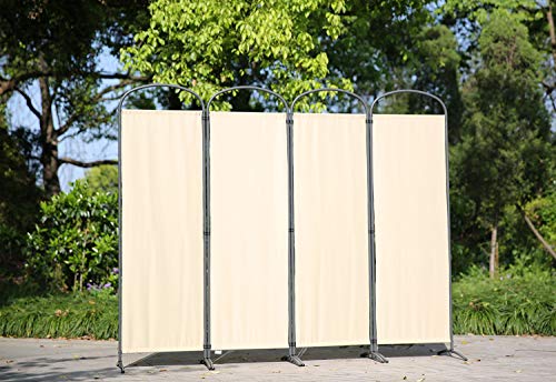 Angel Living Biombo Separador de 4 Paneles con el Techo y la Base de la Forma Curva, Decoración Elegante, Separador de Ambientes Plegable, Divisor de Habitaciones, 225X185 cm (Beige)