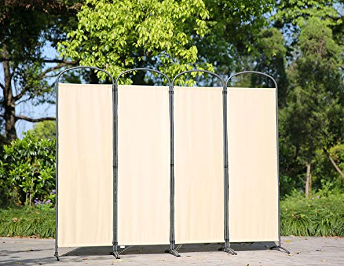 Angel Living Biombo Separador de 4 Paneles con el Techo y la Base de la Forma Curva, Decoración Elegante, Separador de Ambientes Plegable, Divisor de Habitaciones, 225X185 cm (Beige)