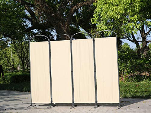 Angel Living Biombo Separador de 4 Paneles con el Techo y la Base de la Forma Curva, Decoración Elegante, Separador de Ambientes Plegable, Divisor de Habitaciones, 225X185 cm (Beige)