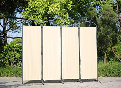 Angel Living Biombo Separador de 4 Paneles con el Techo y la Base de la Forma Curva, Decoración Elegante, Separador de Ambientes Plegable, Divisor de Habitaciones, 225X185 cm (Beige)