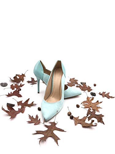 Angkorly - Zapatillas Moda Tacón escarpín Bimaterial Stiletto Mujer Barnizado Tacón de Aguja Alto 11 CM - Azul Claro J76-1 T 38
