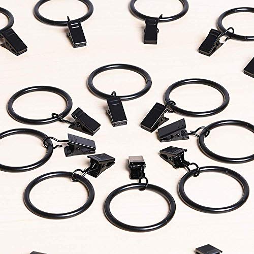 Anillas con Pinzas para Cortinas, 50 Pack Anillas para Cortinas con Pinza, Ganchos Decorativos del Anillo de Cortina de Ventana del Metal con Clip Fuerte, 32mm Diámetro Interior (Negro)
