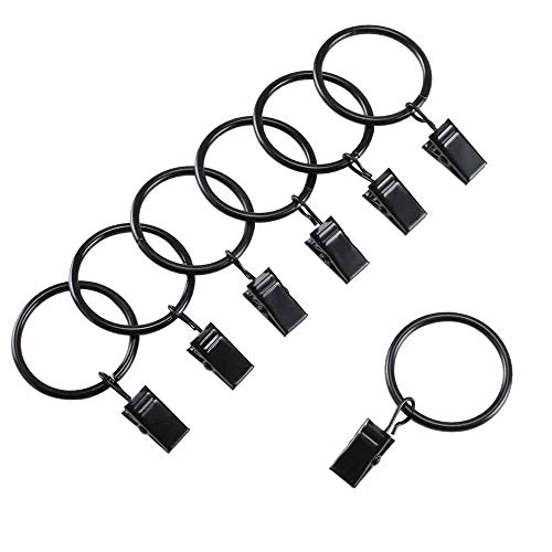 Anillas con Pinzas para Cortinas, 50 Pack Anillas para Cortinas con Pinza, Ganchos Decorativos del Anillo de Cortina de Ventana del Metal con Clip Fuerte, 32mm Diámetro Interior (Negro)