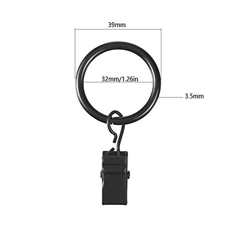 Anillas con Pinzas para Cortinas, 50 Pack Anillas para Cortinas con Pinza, Ganchos Decorativos del Anillo de Cortina de Ventana del Metal con Clip Fuerte, 32mm Diámetro Interior (Negro)