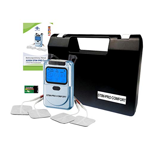 Aparato electroestimulador TENS Stim-Pro Comfort axion + Electrodos tens + Manual + Póster con aplicaciones | Sencillo electroestimulador fácil de usar