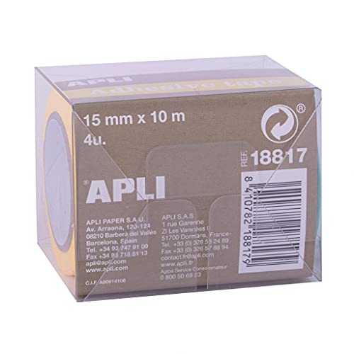 APLI - 18817 - Pack cintas adhesivas decorativas - papel tipo WASHI TAPE - colores flúor- 4 rollos- Cintas de 15 mm x 15 m