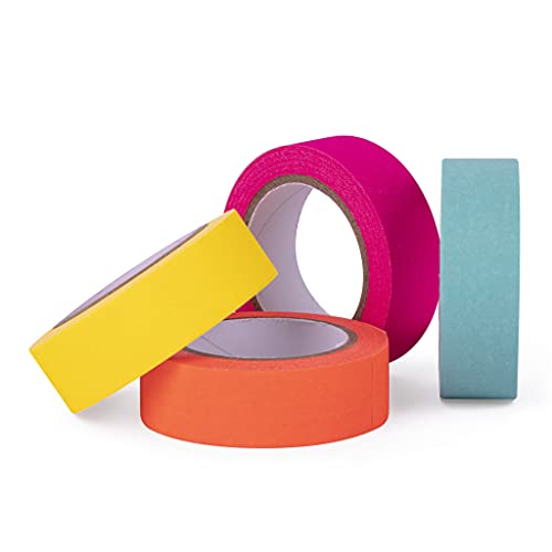 APLI - 18817 - Pack cintas adhesivas decorativas - papel tipo WASHI TAPE - colores flúor- 4 rollos- Cintas de 15 mm x 15 m