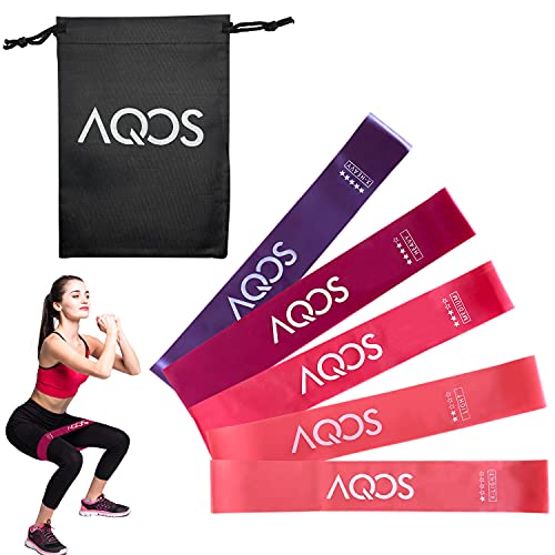 AQOS | Bandas elasticas musculación,5 Cintas elasticas, Gimnasio en casa, Ejercicio, Deporte, Bandas de Resistencia gluteos, Fitness, látex.
