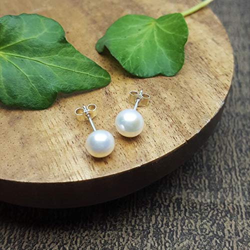 Aretes de plata para mujer, Pearl Stud Earrings, Sterling Silver Studs for Womens, Girls