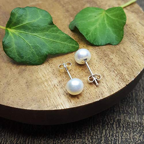 Aretes de plata para mujer, Pearl Stud Earrings, Sterling Silver Studs for Womens, Girls