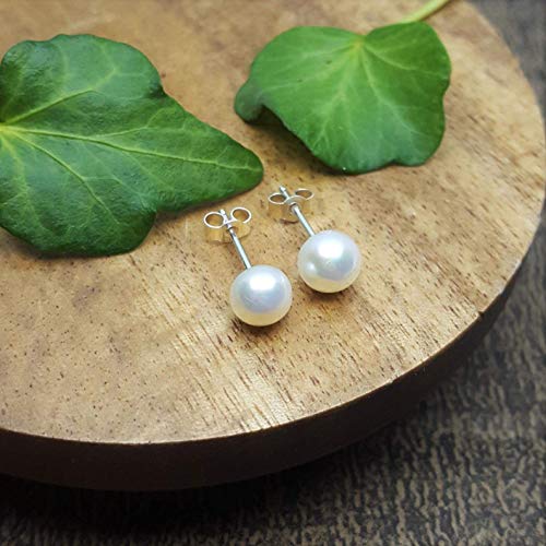Aretes de plata para mujer, Pearl Stud Earrings, Sterling Silver Studs for Womens, Girls
