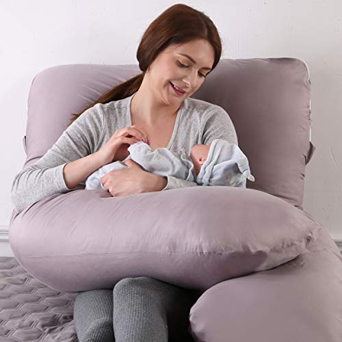 ARNTY Almohada Embarazada Dormir,Almohada de Maternidad Forma u,Embarazo Almohada de Cuerpo Mejorar Sueño, con Funda Extraíble y Lavable (Grey-Forma de U)