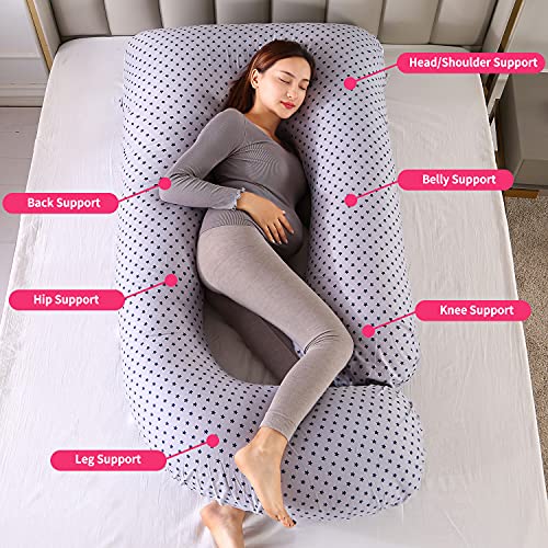 ARNTY Cojin Embarazada Dormir,Almohada Embarazada Dormir Multifuncional en Forma de u,Almohada de Cuerpo para Soporte para Hombros, Caderas, Piernas, Vientre (Gris Estrellas)