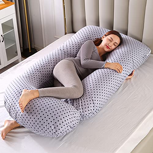 ARNTY Cojin Embarazada Dormir,Almohada Embarazada Dormir Multifuncional en Forma de u,Almohada de Cuerpo para Soporte para Hombros, Caderas, Piernas, Vientre (Gris Estrellas)