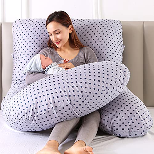 ARNTY Cojin Embarazada Dormir,Almohada Embarazada Dormir Multifuncional en Forma de u,Almohada de Cuerpo para Soporte para Hombros, Caderas, Piernas, Vientre (Gris Estrellas)