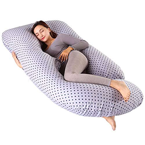 ARNTY Cojin Embarazada Dormir,Almohada Embarazada Dormir Multifuncional en Forma de u,Almohada de Cuerpo para Soporte para Hombros, Caderas, Piernas, Vientre (Gris Estrellas)