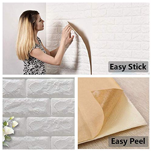 Arthome 10 piezas Papel Pintado 3D Ladrillo, Autoadhesivo Grueso Impermeable Pegatina de Pared Espuma 3d, Paneles Decorativos 3D Piedra para Cuarto de Baño, Sala de Estar y Cocina ( 5.20㎡)