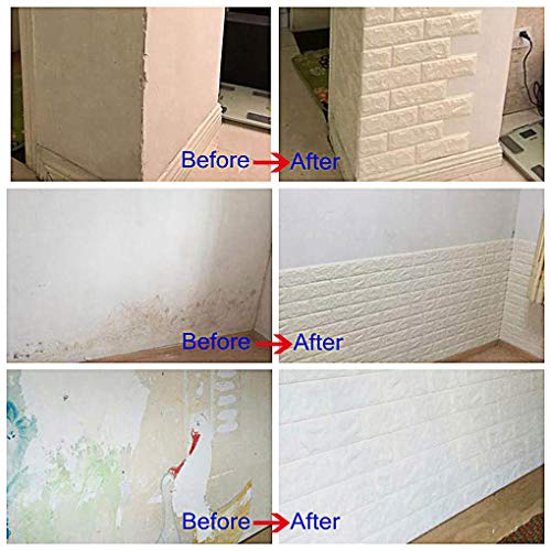 Arthome 10 piezas Papel Pintado 3D Ladrillo, Autoadhesivo Grueso Impermeable Pegatina de Pared Espuma 3d, Paneles Decorativos 3D Piedra para Cuarto de Baño, Sala de Estar y Cocina ( 5.20㎡)