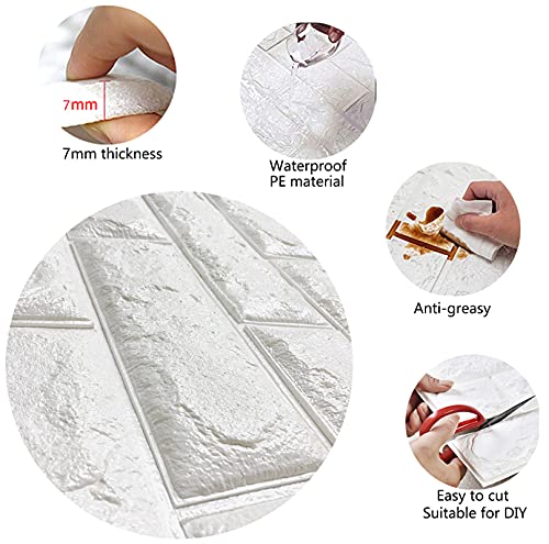 Arthome 10piezas Paneles de Pared de ladrillo de Imitación 3D, Papel Pintado de Espuma Autoadhesivo, Decoración de Pared de Fondo de Aala de Estar(blanco, 5.31㎡)