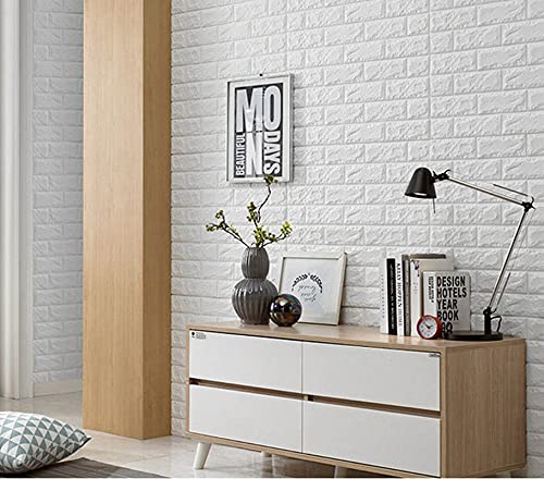 Arthome 10piezas Paneles de Pared de ladrillo de Imitación 3D, Papel Pintado de Espuma Autoadhesivo, Decoración de Pared de Fondo de Aala de Estar(blanco, 5.31㎡)