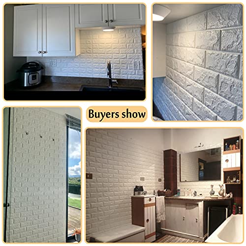 Arthome 10piezas Paneles de Pared de ladrillo de Imitación 3D, Papel Pintado de Espuma Autoadhesivo, Decoración de Pared de Fondo de Aala de Estar(blanco, 5.31㎡)